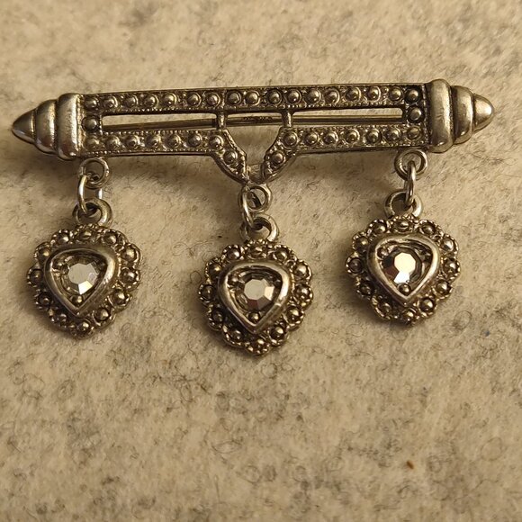 Jewelry - Vintage Sterling Bar Pin w/ Marcasite Hearts - Beautiful Brooch!